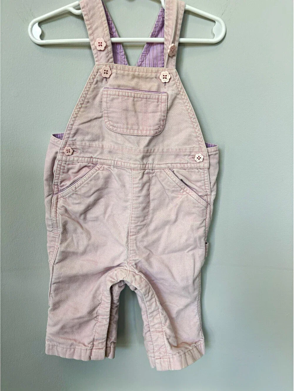 Gap Baby Girls Pink Corduroy Striped Overalls One-Piece 6-12M Pockets Snap
